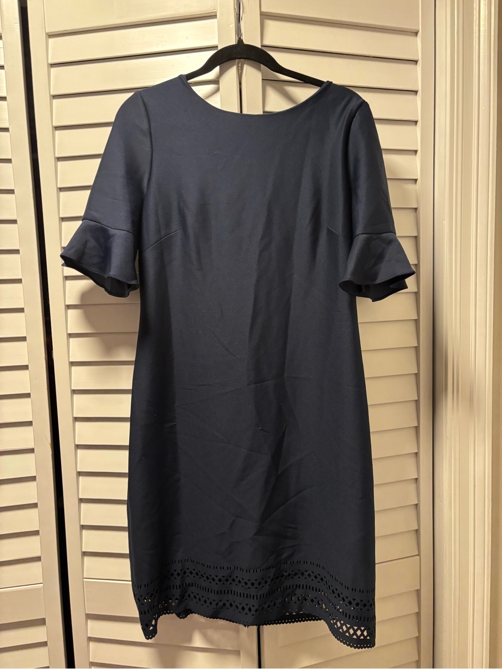 Donna Ricco Navy Midi Shift Dress with Eyelet Hem